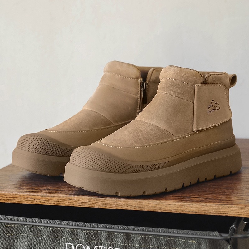 Зимни мъжки високи снегоботи, набук горна част, подплата от изкуствен пух, противохлъзгаща гумена подметка, дебело ходило