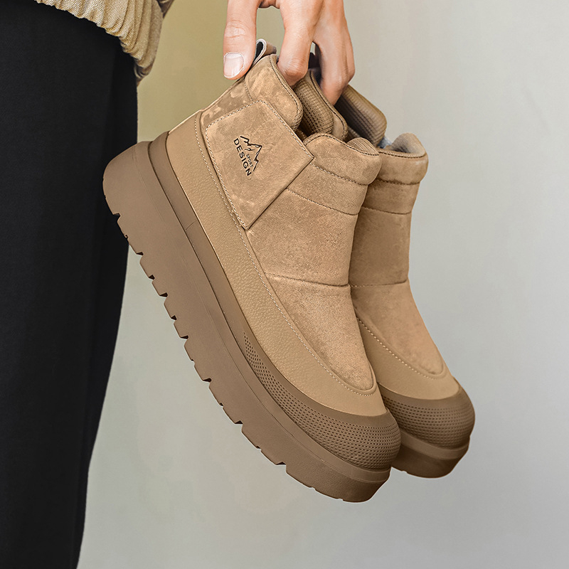 Зимни мъжки високи снегоботи, набук горна част, подплата от изкуствен пух, противохлъзгаща гумена подметка, дебело ходило