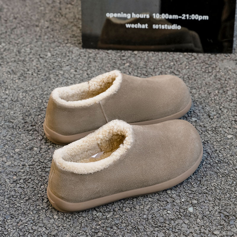 Muške zimske čizme za snijeg, s flisom, gornji dio od kravlje suede kože, protuklizna gumena potplat, unutarnja ovčja vuna, niski pet 1-3 cm