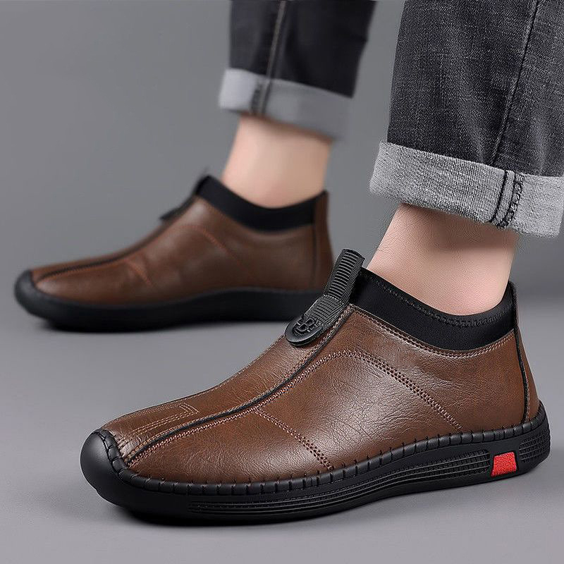 Muške kožne papuče za zimu, s fleec podstavom, slip-on, gumena potplata