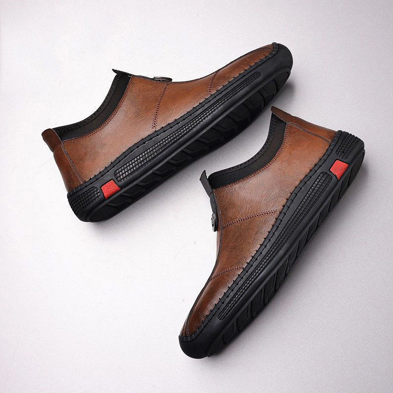 Muške kožne papuče za zimu, s fleec podstavom, slip-on, gumena potplata