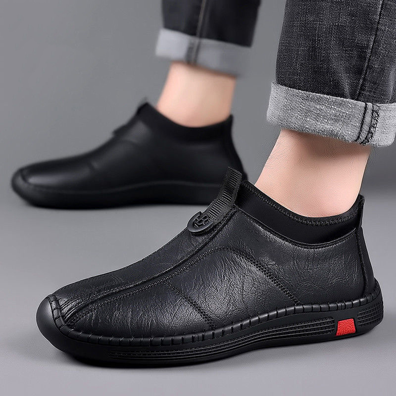 Muške kožne papuče za zimu, s fleec podstavom, slip-on, gumena potplata