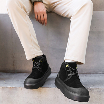 Мъжки зимни снегоботи – кожена горна част, подплата от овча вълна, EVA подметка, закрълен нос, повдигане 3–5 см