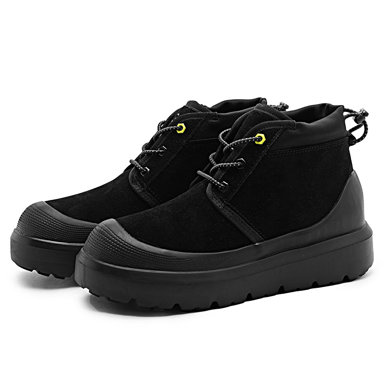 Мъжки зимни снегоботи – кожена горна част, подплата от овча вълна, EVA подметка, закрълен нос, повдигане 3–5 см