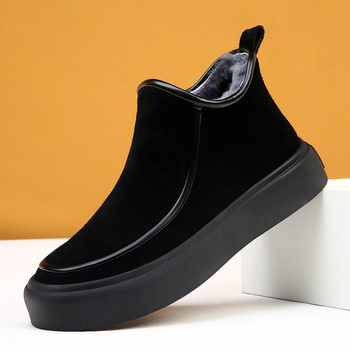 Ανδρικά χειμερινά μποτάκια χιονιού, casual στυλ, άνω μέρος nubuk δέρμα βοδιού, επένδυση μαλλί, σόλα καουτσούκ, πλάγιο φερμουάρ