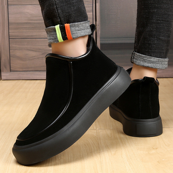 Ανδρικά χειμερινά μποτάκια χιονιού, casual στυλ, άνω μέρος nubuk δέρμα βοδιού, επένδυση μαλλί, σόλα καουτσούκ, πλάγιο φερμουάρ