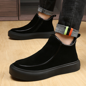 Ανδρικά χειμερινά μποτάκια χιονιού, casual στυλ, άνω μέρος nubuk δέρμα βοδιού, επένδυση μαλλί, σόλα καουτσούκ, πλάγιο φερμουάρ