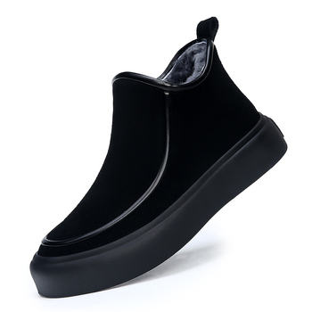 Ανδρικά χειμερινά μποτάκια χιονιού, casual στυλ, άνω μέρος nubuk δέρμα βοδιού, επένδυση μαλλί, σόλα καουτσούκ, πλάγιο φερμουάρ