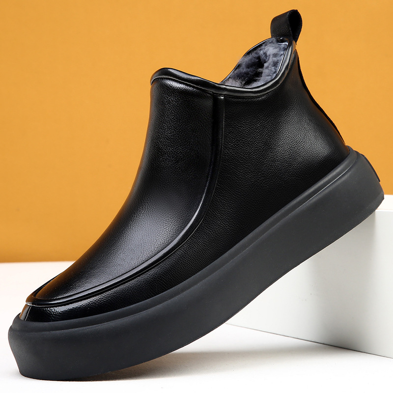 Ανδρικά χειμερινά μποτάκια χιονιού, casual στυλ, άνω μέρος nubuk δέρμα βοδιού, επένδυση μαλλί, σόλα καουτσούκ, πλάγιο φερμουάρ