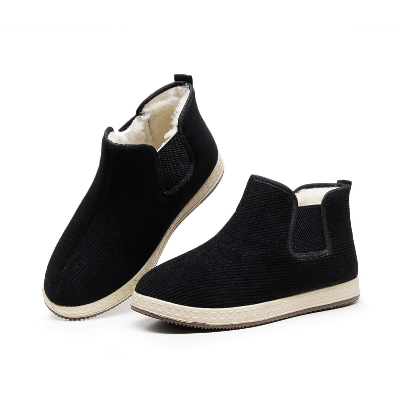 Мъжки платнени пантофи за вкъщи, дебел под, пластмасова подметка, кръгъл нос, равна пета