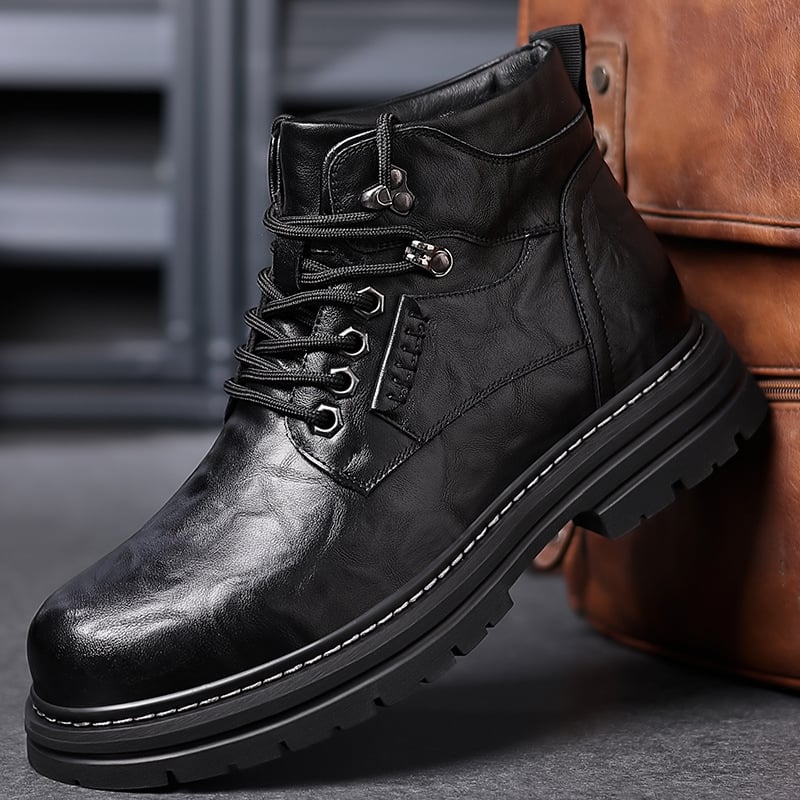Ανδρικά μποτάκια Martin Boots — υψηλός κορμός δερμάτινα μποτάκια με παχιά σόλα καουτσούκ, επένδυση από μαλλί-κάσμιρ, κλείσιμο με κορδόνι στο μπροστινό μέρος, αδιάβροχα και αντιολισθητικά, χειμερινό vintage στυλ
