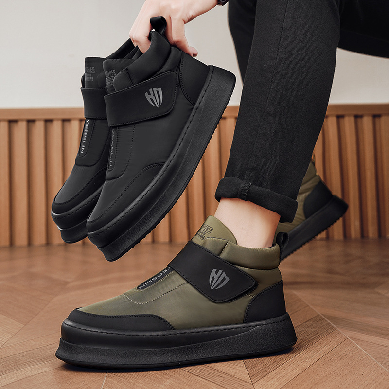Ανδρικά μποτάκια χιονιού με Velcro, χειμερινά ψηλά, PU επάνω μέρος, επένδυση από συνθετικό κοντό γούνινο ύφασμα, σόλα καουτσούκ