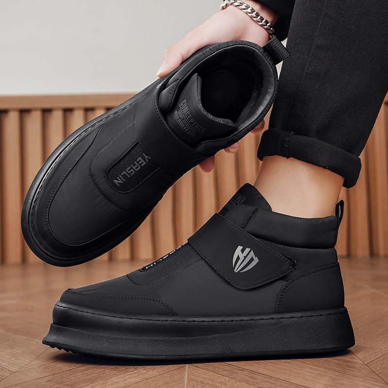 Ανδρικά μποτάκια χιονιού με Velcro, χειμερινά ψηλά, PU επάνω μέρος, επένδυση από συνθετικό κοντό γούνινο ύφασμα, σόλα καουτσούκ