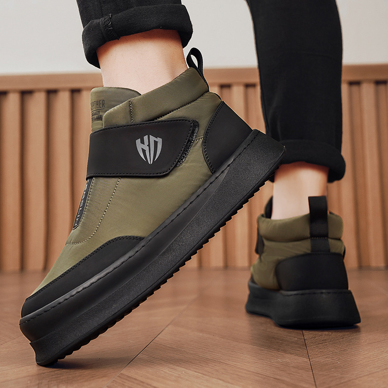 Ανδρικά μποτάκια χιονιού με Velcro, χειμερινά ψηλά, PU επάνω μέρος, επένδυση από συνθετικό κοντό γούνινο ύφασμα, σόλα καουτσούκ