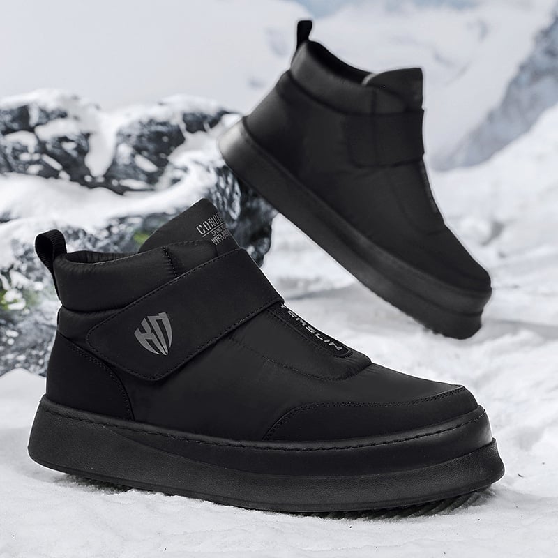 Ανδρικά μποτάκια χιονιού με Velcro, χειμερινά ψηλά, PU επάνω μέρος, επένδυση από συνθετικό κοντό γούνινο ύφασμα, σόλα καουτσούκ