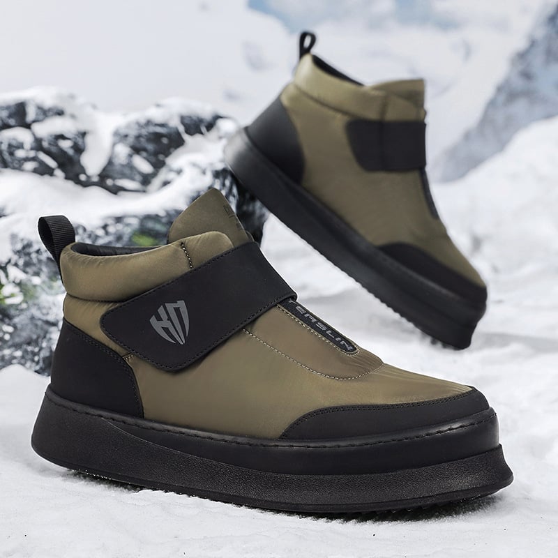 Ανδρικά μποτάκια χιονιού με Velcro, χειμερινά ψηλά, PU επάνω μέρος, επένδυση από συνθετικό κοντό γούνινο ύφασμα, σόλα καουτσούκ