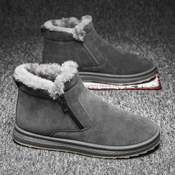 Мъжки снегоботи в Leisure стил, горна част телешки велур, подплата от изкуствен къс плюш, подходящи за твърда повърхност