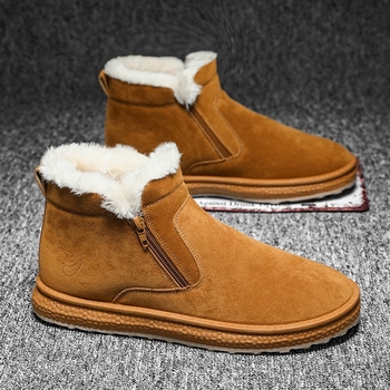 Мъжки снегоботи в Leisure стил, горна част телешки велур, подплата от изкуствен къс плюш, подходящи за твърда повърхност