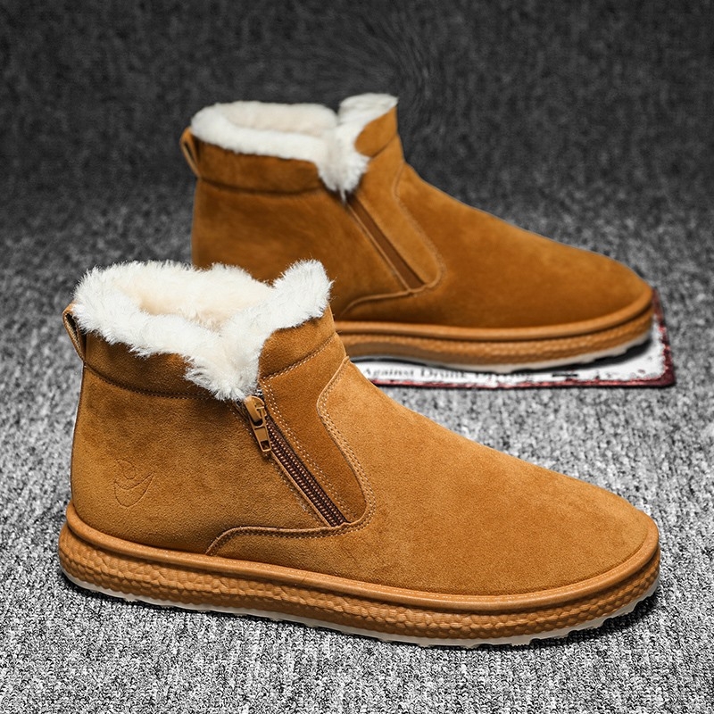 Мъжки снегоботи в Leisure стил, горна част телешки велур, подплата от изкуствен къс плюш, подходящи за твърда повърхност