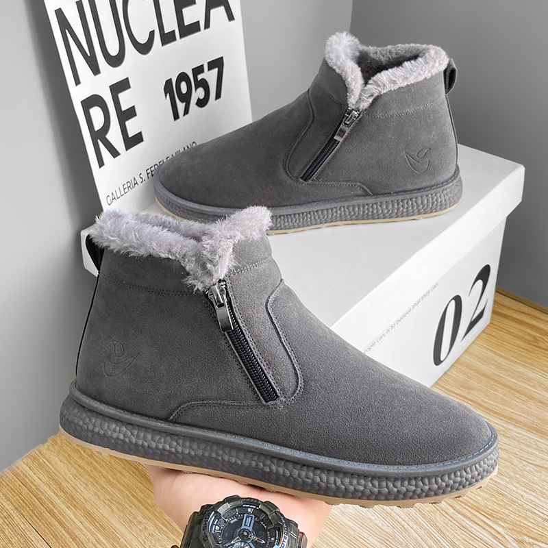 Мъжки снегоботи в Leisure стил, горна част телешки велур, подплата от изкуствен къс плюш, подходящи за твърда повърхност