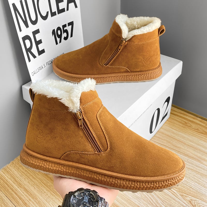 Мъжки снегоботи в Leisure стил, горна част телешки велур, подплата от изкуствен къс плюш, подходящи за твърда повърхност