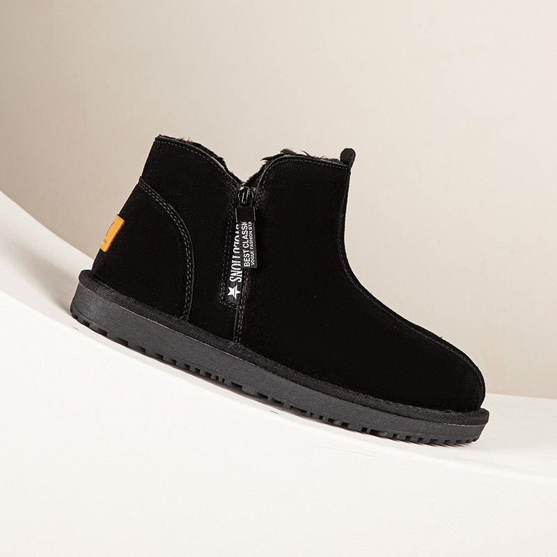 Ανδρικά μποτάκια χιονιού, σουέντ βοδινού με επένδυση από τεχνητή γούνα, αντιολισθητική καουτσούκ σόλα, πλευρικός φερμουάρ, ύψος τακουνιού 3-5 εκ