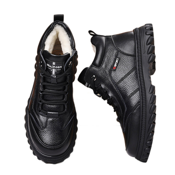 Pánske zimné vysoké kožené čižmy s hornou z prvej kvality hovädzej kože, kožušinová výstelka, gumová podrážka, protišmyčné, odolné, na šnúrky