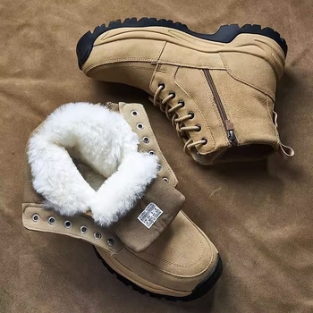 Ανδρικά χειμερινά μποτάκια χιονιού, αντιολισθητική σόλα, επένδυση από γούνα, ψηλό επάνω μέρος από σουέντ αγελάδας, καουτσούκ σόλα