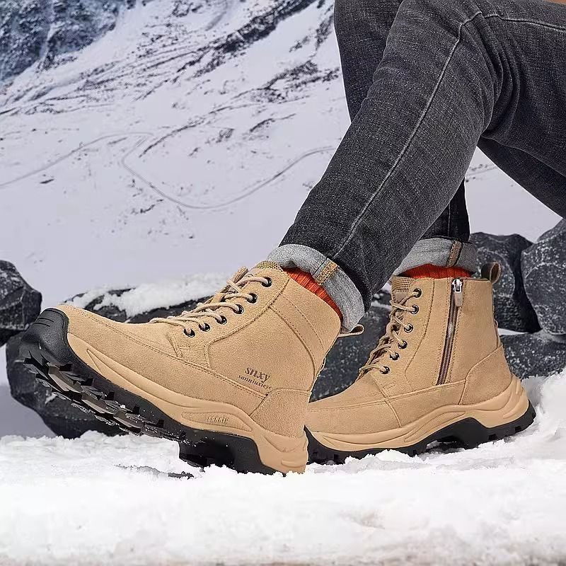 Ανδρικά χειμερινά μποτάκια χιονιού, αντιολισθητική σόλα, επένδυση από γούνα, ψηλό επάνω μέρος από σουέντ αγελάδας, καουτσούκ σόλα