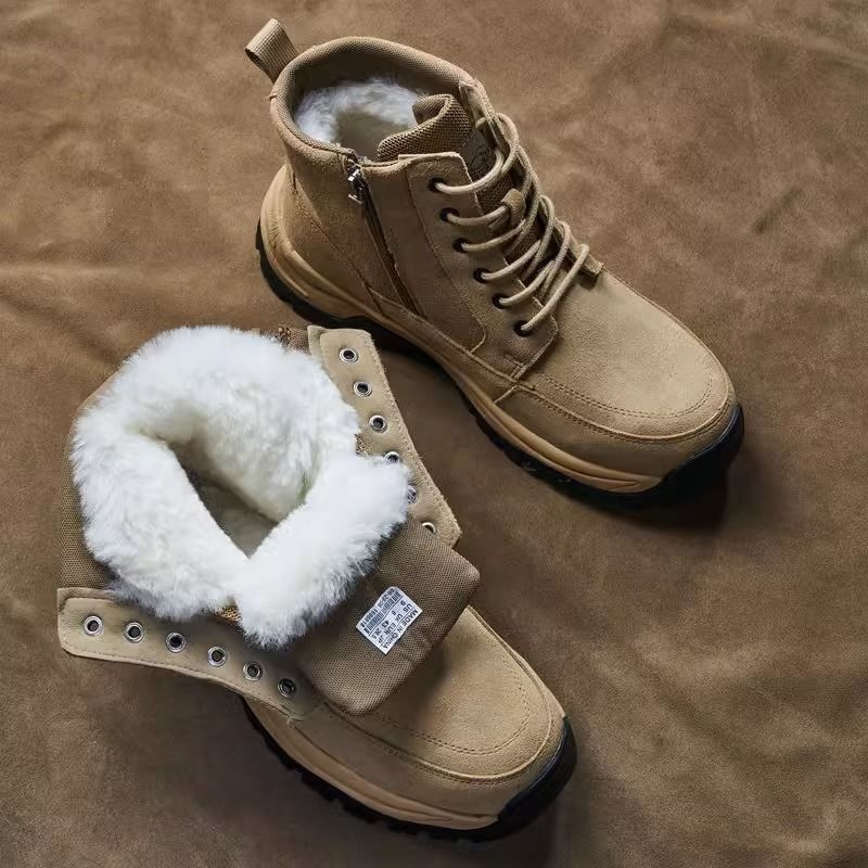 Ανδρικά χειμερινά μποτάκια χιονιού, αντιολισθητική σόλα, επένδυση από γούνα, ψηλό επάνω μέρος από σουέντ αγελάδας, καουτσούκ σόλα