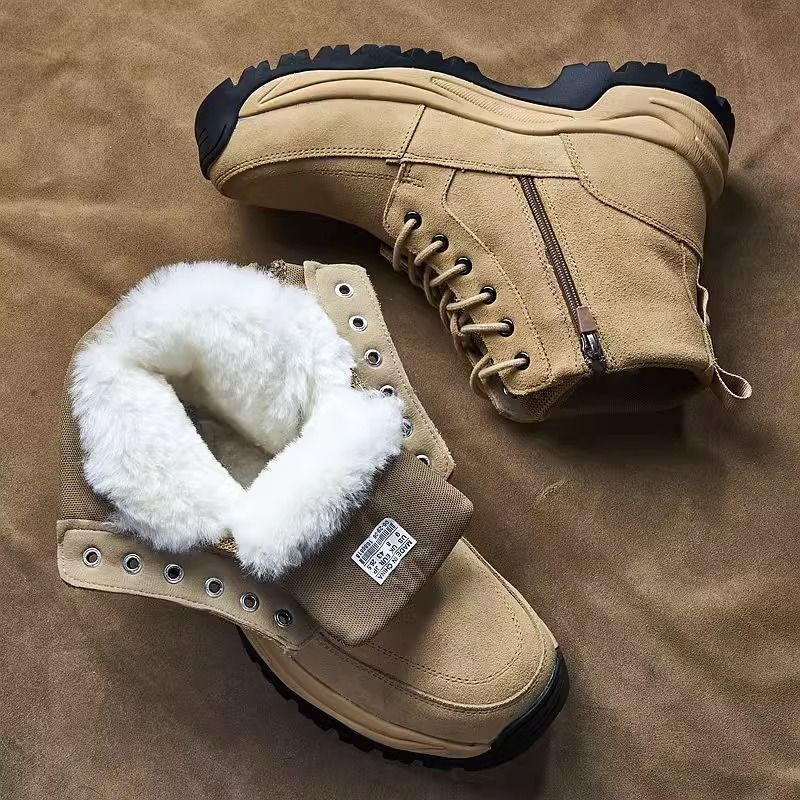 Ανδρικά χειμερινά μποτάκια χιονιού, αντιολισθητική σόλα, επένδυση από γούνα, ψηλό επάνω μέρος από σουέντ αγελάδας, καουτσούκ σόλα