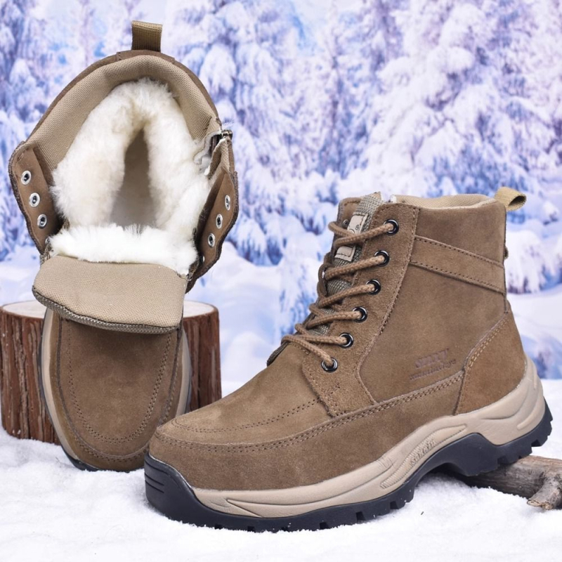 Ανδρικά χειμερινά μποτάκια χιονιού, αντιολισθητική σόλα, επένδυση από γούνα, ψηλό επάνω μέρος από σουέντ αγελάδας, καουτσούκ σόλα