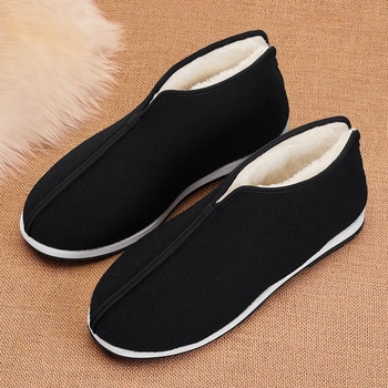 Ανδρικές παντόφλες σε στυλ Old Beijing, επένδυση φλίς για ζεστασιά, πάνω μέρος από βαμβάκι, παχιά σόλα από καουτσούκ, αντιολισθητικές και ανθεκτικές στη φθορά