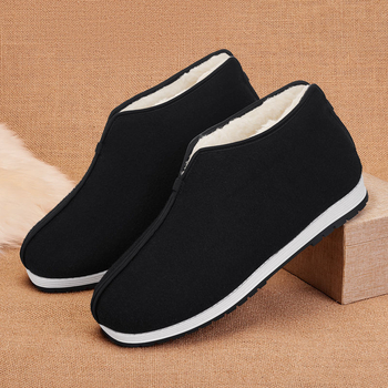 Ανδρικές παντόφλες σε στυλ Old Beijing, επένδυση φλίς για ζεστασιά, πάνω μέρος από βαμβάκι, παχιά σόλα από καουτσούκ, αντιολισθητικές και ανθεκτικές στη φθορά