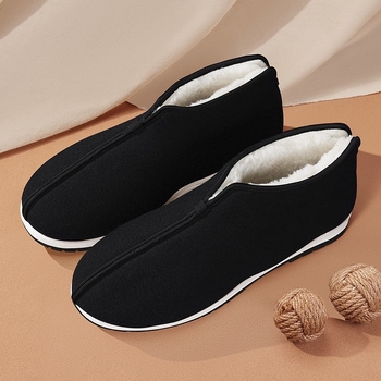 Ανδρικές παντόφλες σε στυλ Old Beijing, επένδυση φλίς για ζεστασιά, πάνω μέρος από βαμβάκι, παχιά σόλα από καουτσούκ, αντιολισθητικές και ανθεκτικές στη φθορά