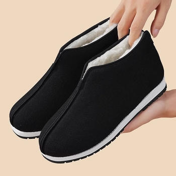 Ανδρικές παντόφλες σε στυλ Old Beijing, επένδυση φλίς για ζεστασιά, πάνω μέρος από βαμβάκι, παχιά σόλα από καουτσούκ, αντιολισθητικές και ανθεκτικές στη φθορά