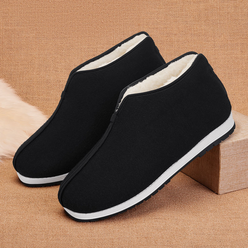 Ανδρικές παντόφλες σε στυλ Old Beijing, επένδυση φλίς για ζεστασιά, πάνω μέρος από βαμβάκι, παχιά σόλα από καουτσούκ, αντιολισθητικές και ανθεκτικές στη φθορά