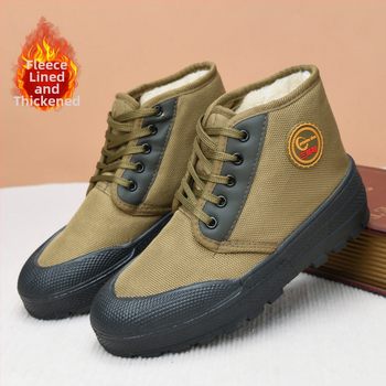 Υψηλοτάκουν παπούτσια από καμβά με επένδυση φλίς, χειμωνιάτικα, αντιολισθητική σόλα PVC, παχιά σόλα, με κορδόνια, για εργοτάξια – υποδήματα προστασίας εργασίας