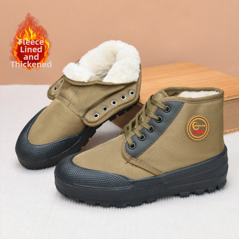 Υψηλοτάκουν παπούτσια από καμβά με επένδυση φλίς, χειμωνιάτικα, αντιολισθητική σόλα PVC, παχιά σόλα, με κορδόνια, για εργοτάξια – υποδήματα προστασίας εργασίας