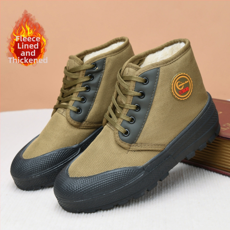 Υψηλοτάκουν παπούτσια από καμβά με επένδυση φλίς, χειμωνιάτικα, αντιολισθητική σόλα PVC, παχιά σόλα, με κορδόνια, για εργοτάξια – υποδήματα προστασίας εργασίας