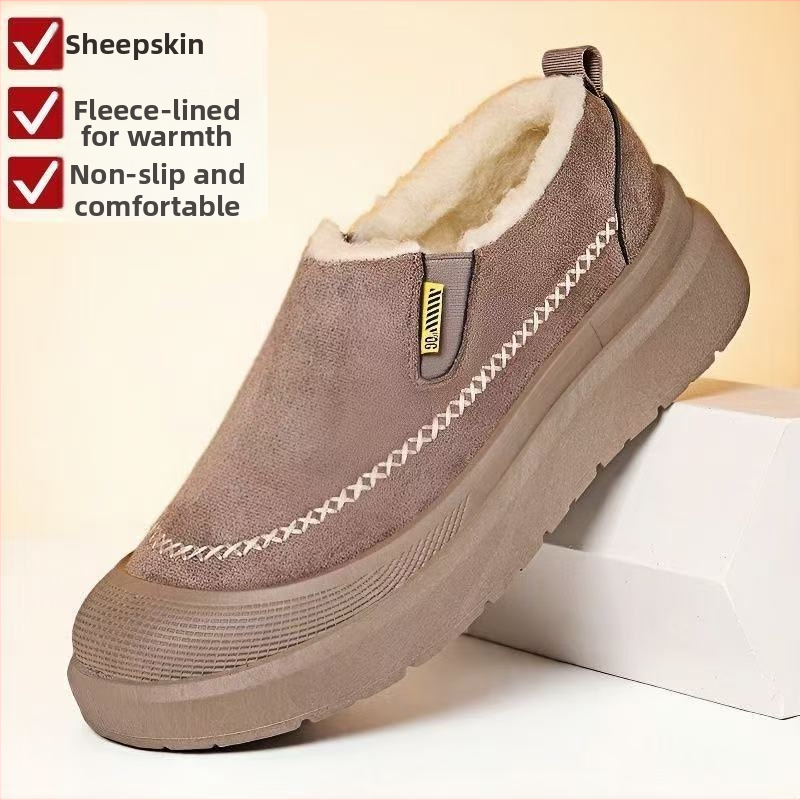 Ανδρικές χειμερινές παντόφλες με παχιά σόλα από καουτσούκ, βελούδινο επάνω μέρος και επένδυση φλίς, slip-on loafers