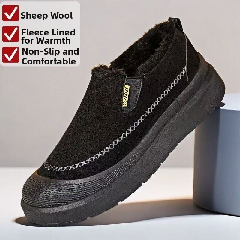 Ανδρικές χειμερινές παντόφλες με παχιά σόλα από καουτσούκ, βελούδινο επάνω μέρος και επένδυση φλίς, slip-on loafers