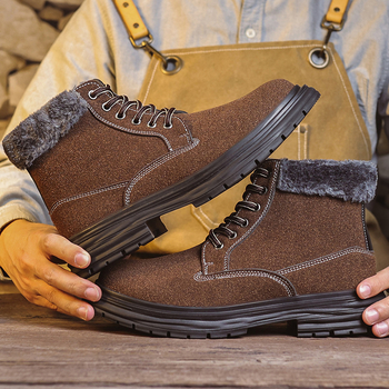 Мъжки зимни ботуши за сняг с подплата от изкуствен плюш, PU горна част, противохлъзгаща подметка, средна височина на тока 3–5 см
