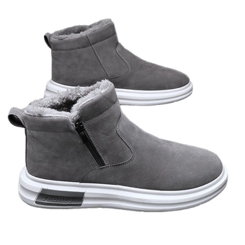 Ανδρικές χειμερινές βαμβακερές παντόφλες με φλίς επένδυση, ψηλό πάνω μέρος, με πλευρικό φερμουάρ, PVC σόλα, στρογγυλή μύτη