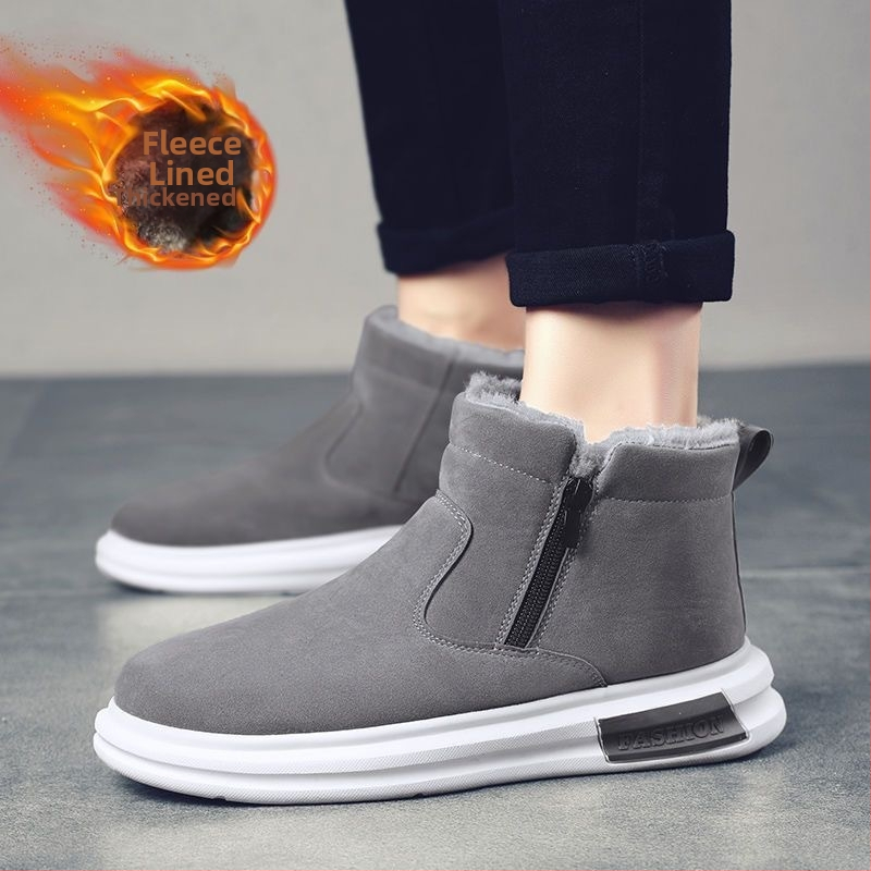 Pánske zimné bavlnené papuče s vysokým vrchným dielom, flísová výstelka, bočný zips, PVC podrážka, okrúhla špička