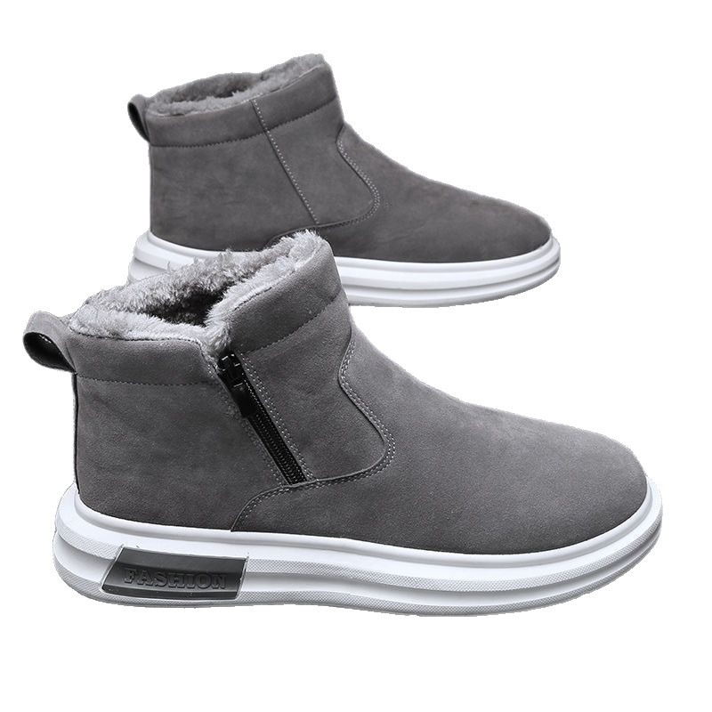 Ανδρικές χειμερινές βαμβακερές παντόφλες με φλίς επένδυση, ψηλό πάνω μέρος, με πλευρικό φερμουάρ, PVC σόλα, στρογγυλή μύτη