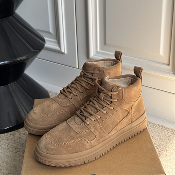 Vyriniai žieminiai sniegbačiai su vilnos pamušalu, vidinė avies vilna, viršus iš galvijų nubuko, gumos padas