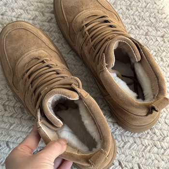 Vyriniai žieminiai sniegbačiai su vilnos pamušalu, vidinė avies vilna, viršus iš galvijų nubuko, gumos padas