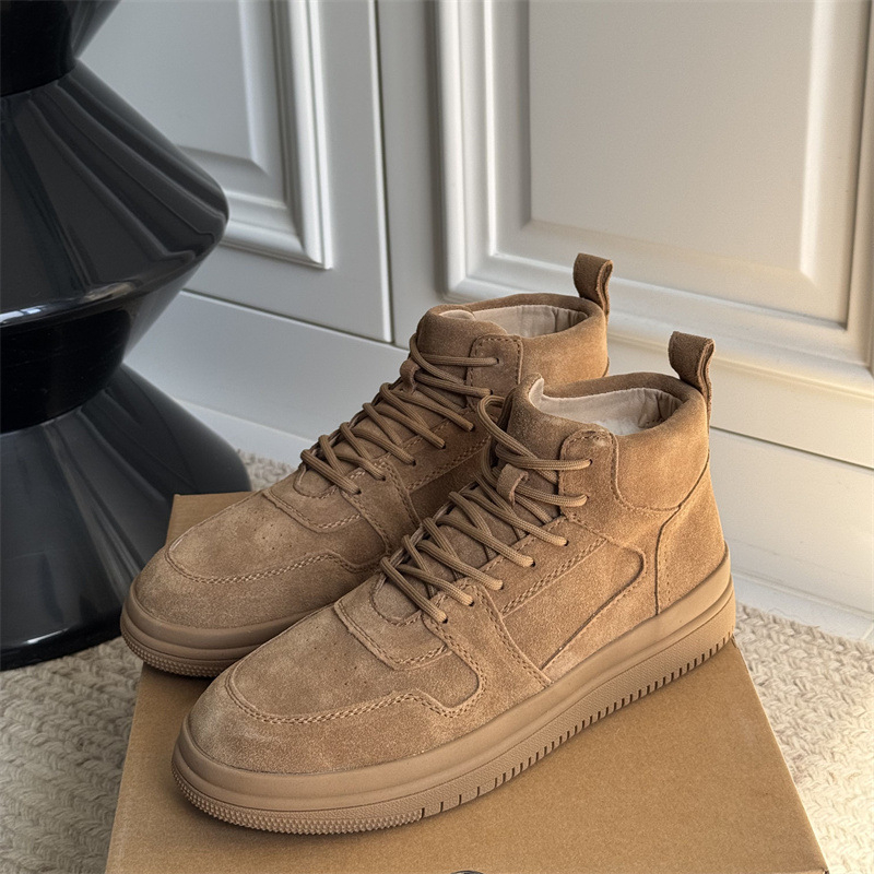 Vyriniai žieminiai sniegbačiai su vilnos pamušalu, vidinė avies vilna, viršus iš galvijų nubuko, gumos padas