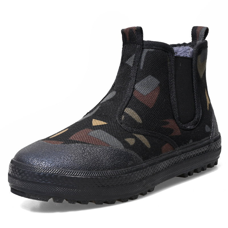 Unisex χειμερινές παντόφλες με fleece επένδυση, καμβάς στο πάνω μέρος, λαστιχένια σόλα, στρογγυλή μύτη